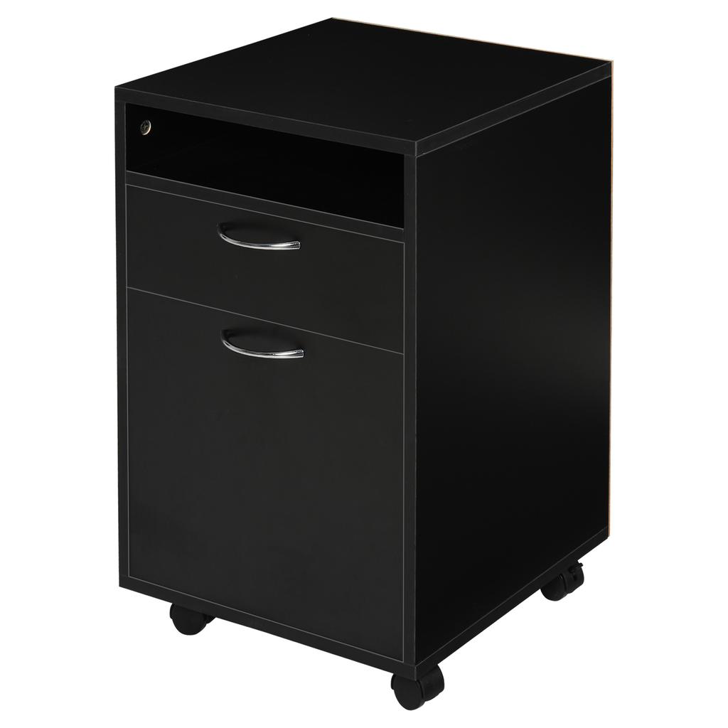 Filing Cabinet, Mobile File Cabinet with 2 Drawers, Office Home Organiser On Wheels for A4, Letter-Size File Folders, Mobile Printer with Open Shelf