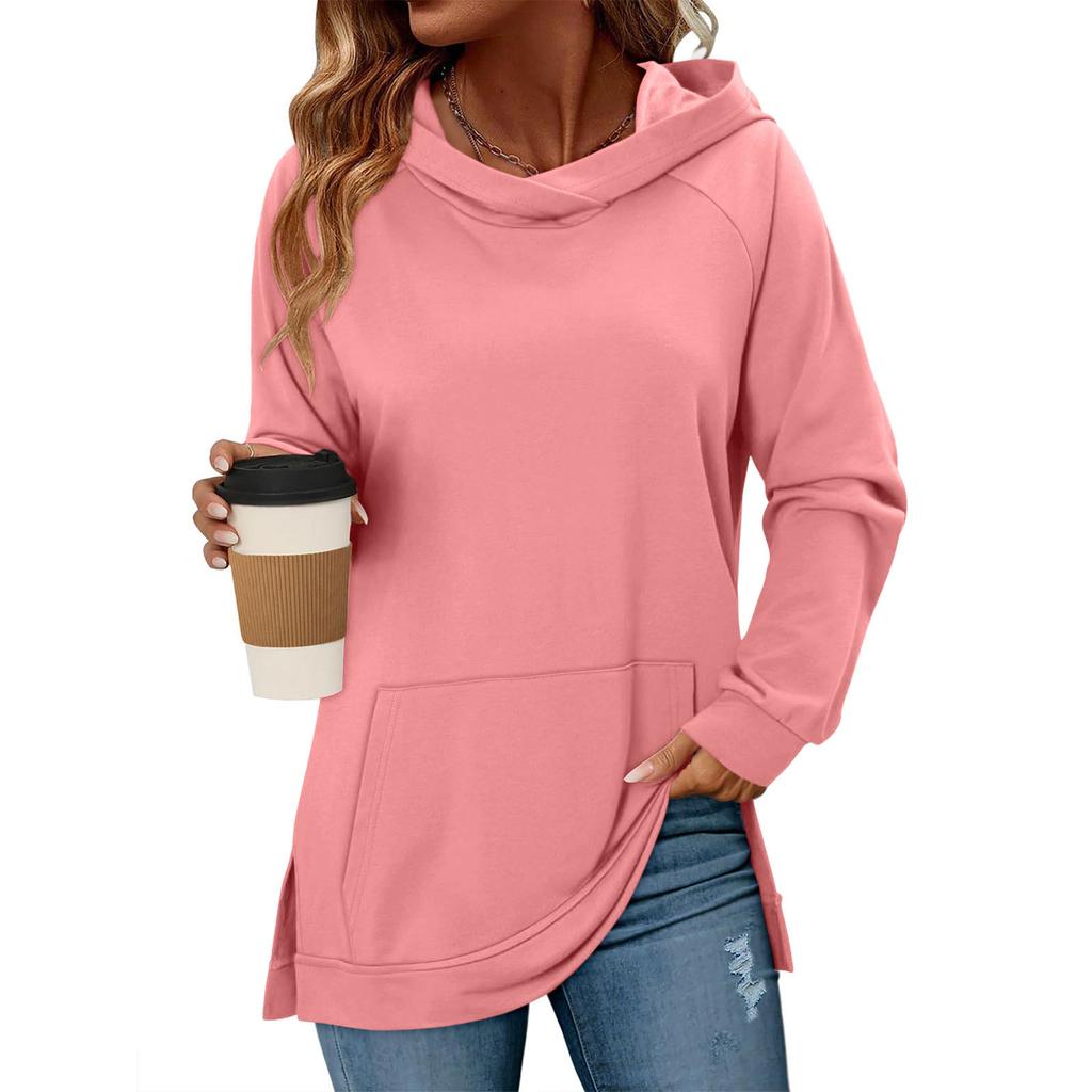 Felpa con cappuccio da donna S, tinta unita classica, con tasche, orlo spaccato, manica lunga