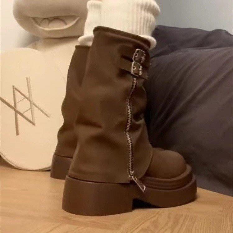 Fashion Short Boots 2025 Spring New Thick Soled Women's Boots High Heels Women's Retro British Style Short Boots Women