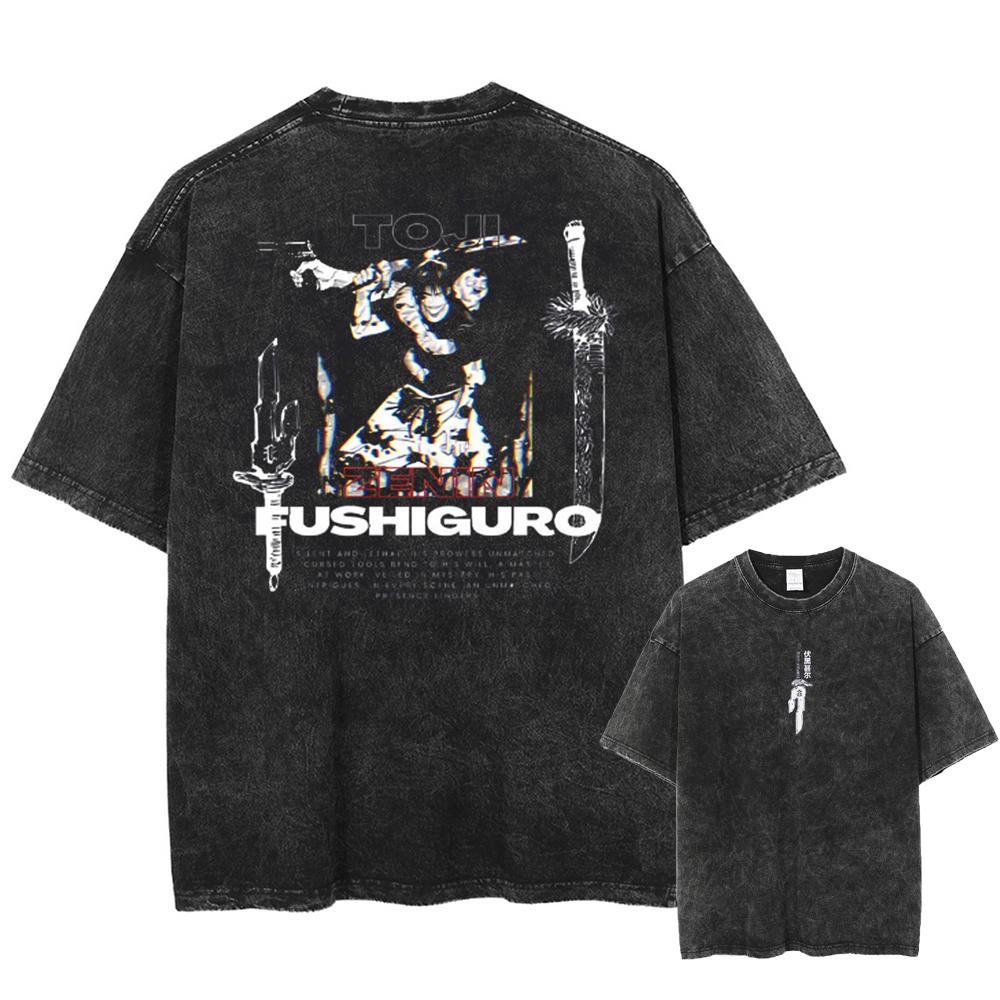 Anime Jujutsu Kaisen Fushiguro Toji Printed Tshirt Mens and Womens Washed Tshirt High Quality Vintage Tshirt Tops