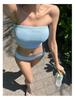 Solid Color Halter Bandeau Slimming Backless Swimsuit for Girls