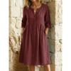 JPNTKY Fashion Summer Spring Solid Color Print V-Neck 3/4 Sleeves Casual Dresses