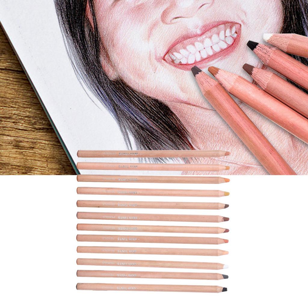 12Pcs Pastel Pencils Wooden Rod Professional Sketching Painting Tool Art Supplies
