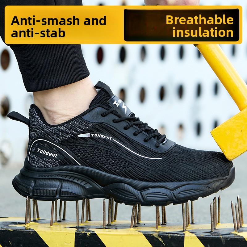 Mode Herren Freizeit Sport Sicherheitsschuhe Isolierend Anti-Quetsch- und Durchstichsicher Arbeitsschuhe Outdoor Atmungsaktives Mesh Schwarz Laufschuhe