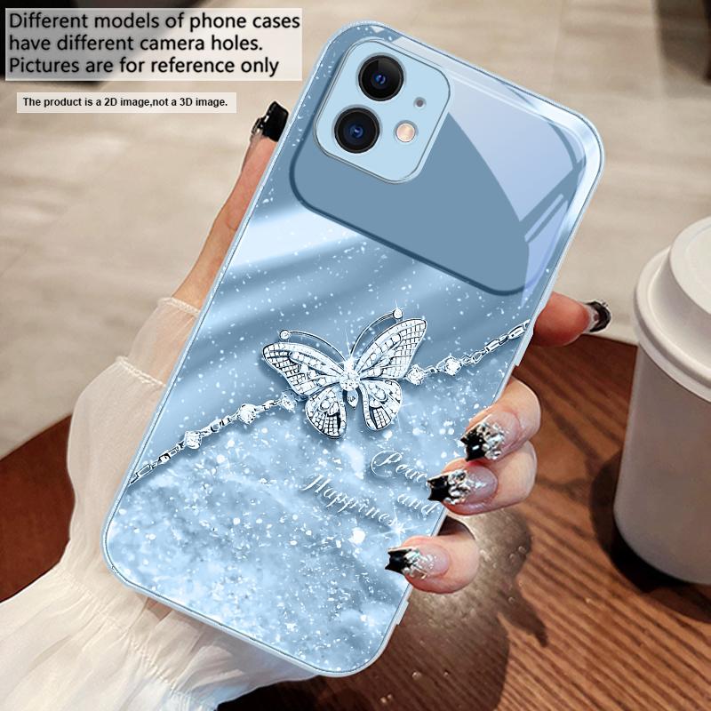 Elegantní modrý motýl Pro iPhone 17 Air 16 E 15 14 13 Plus 12 mini 11 17 Pro Max XR Xs Max 16E 7 8 Tvrzené sklo Kryt na telefon