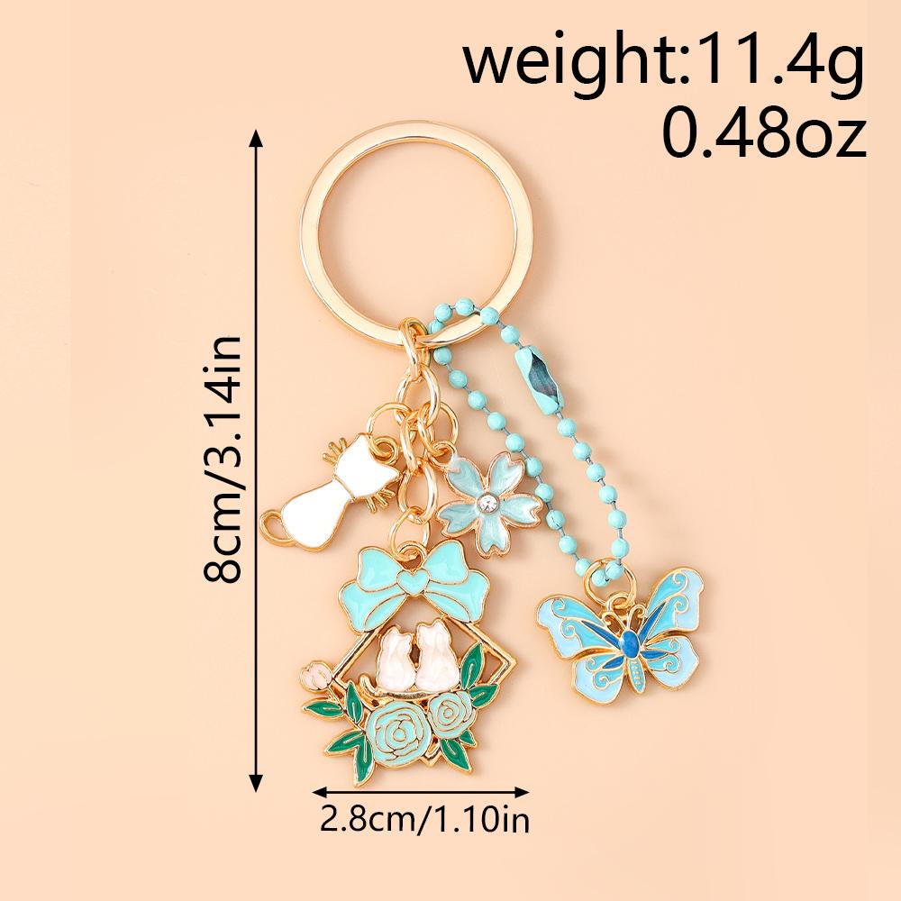 Pretty Flower Wreath Keychain Women Girls Cat Rabbit Butterfly Key Ring Pendants for Handbag Decor DIY Key Chain Jewelry Gifts