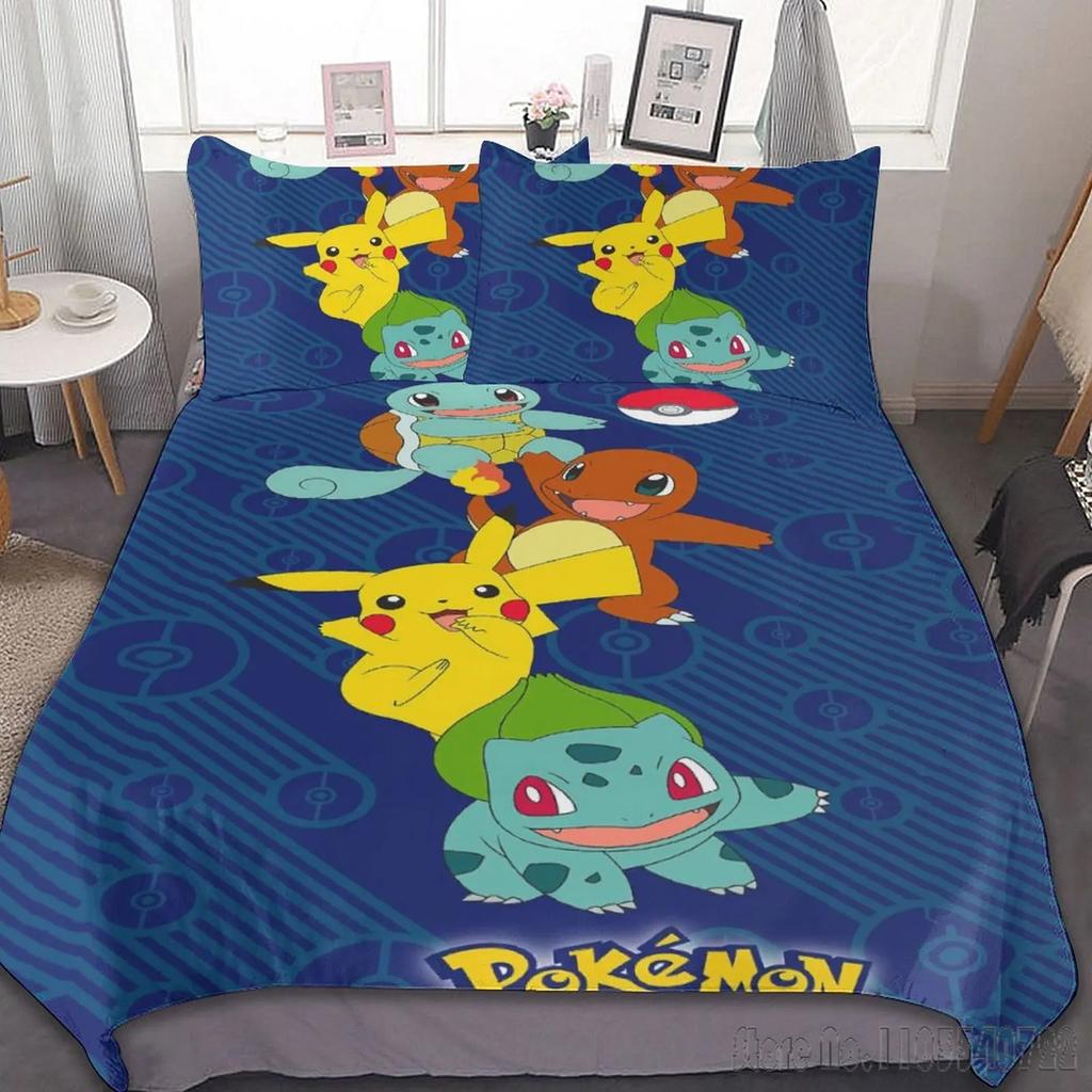Anime Pokemon Pikachu Bedding Set Quilt Duvet Cover Comforter Bedclothes Twin Single King Kids Adult Gift