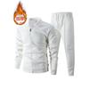 Men Waffle Texture Zipper Pocket Turn Down Collar Slim Fit Jacket Pants Set