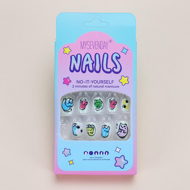 

Красочный кошачий нейл-арт для девочек: 24 Съемных Мультяшных Накладных Ногтя Glue Type