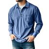 Spring Autumn Men's Retro Solid Color Cotton Polo Shirts Washed Sports Button Pocket Lapel Collar Long Sleeve Tops