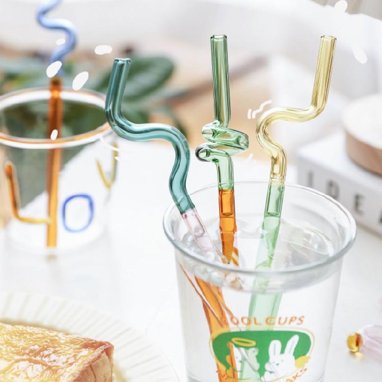 Colorful Glass Straws Reusable Drinking Straw Spiral Shape Easy to Use Clean