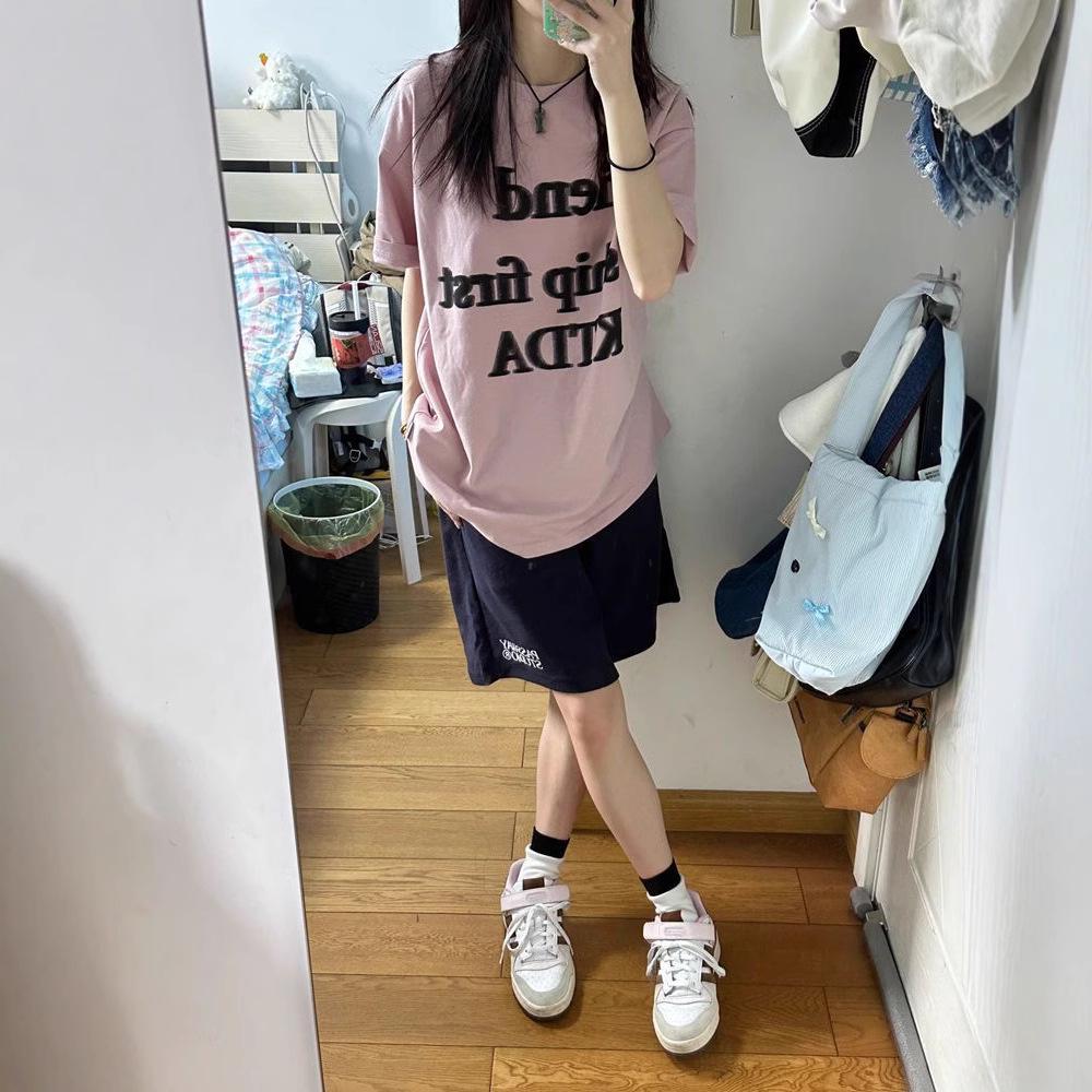 

Influencer 2505 Korean Style Summer Tracksuit: Loose Fit Short Sleeve & Shorts Two-Piece Set M