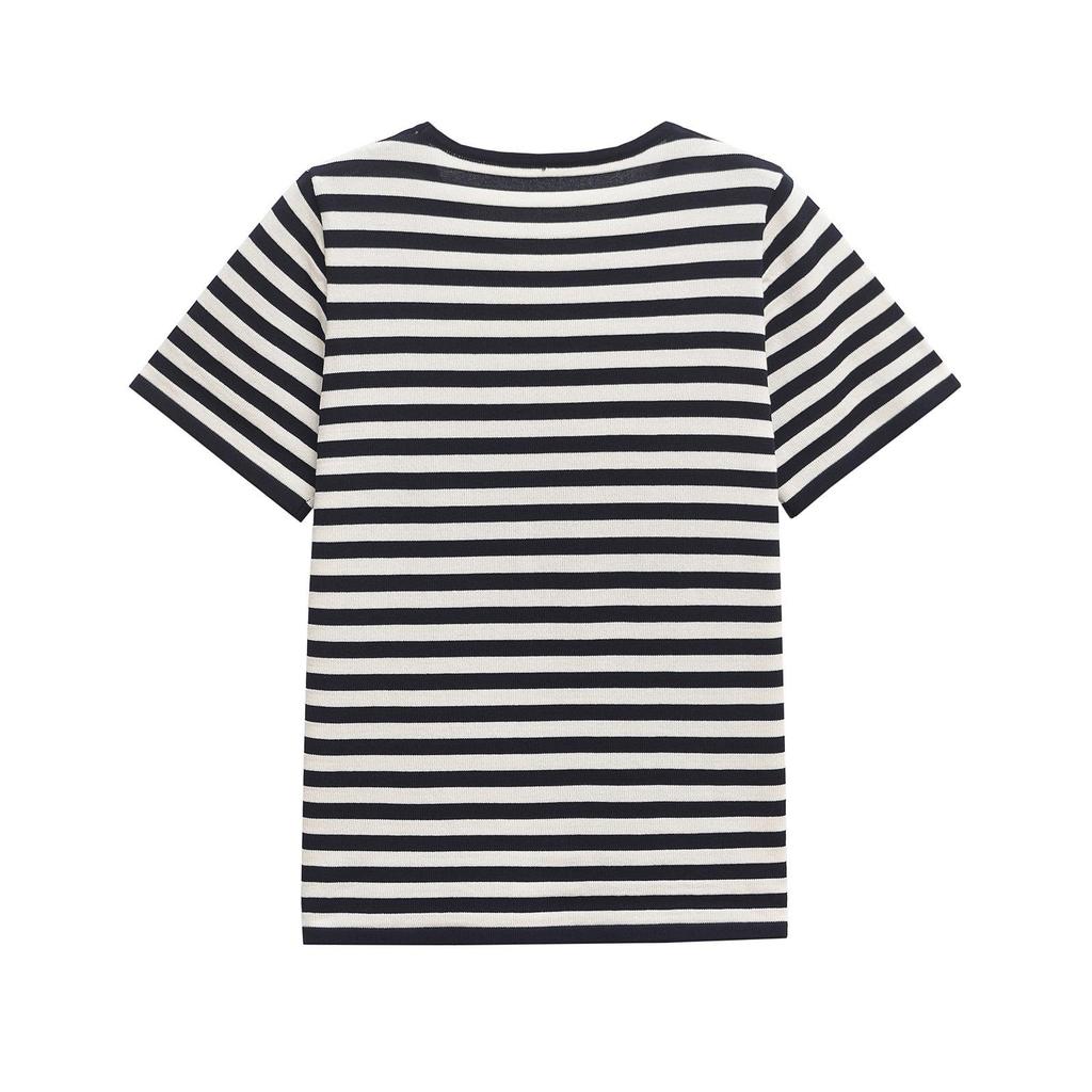 2025 Spring Women's Striped Short Sleeve Knitted Top - European & American Style Fashion