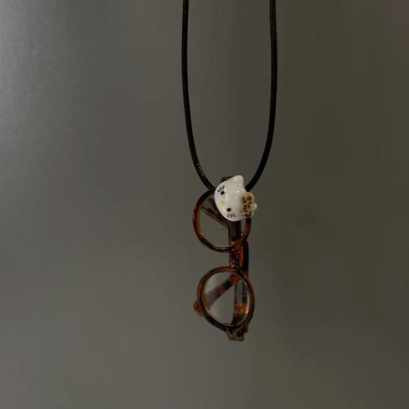 Wax rope acrylic KT hairy eye pendant removable necklace Korean version cute collarbone chain niche personalized necklace women