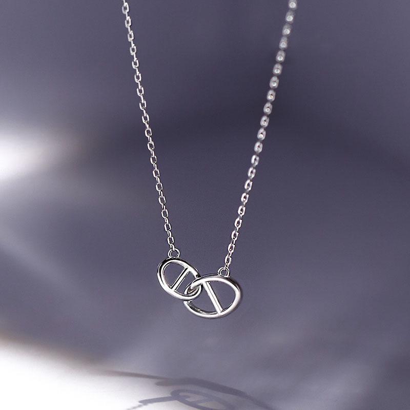 Collier Double Anneau Nez de Cochon en Argent Sterling S925 - Chaîne Clavicule de Luxe Chic pour Femme, Cadeau de Noël Parfait