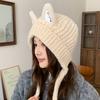 Autumn and winter cute fox ears knitted wool hat children warm braids straps ear protectors show face small cold hat