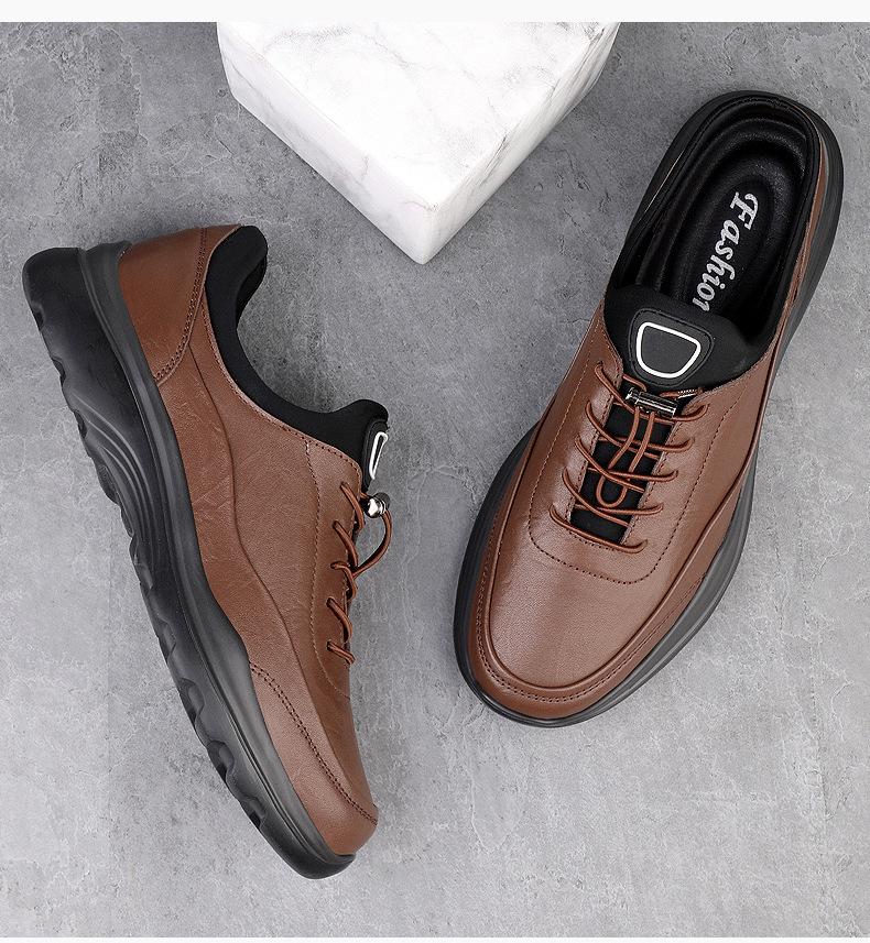 Men's Waterproof No-Tie Leather Sports Shoes - Versatile Black Business Casual