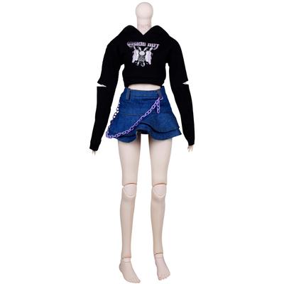 EVA BJD 13 BJD Vestiti per Bambola 13 BJD Vestiti per Bambini 60 cm Set Bambola alla Moda 22"-24" Bambola SD Sferica Maglione Nero Gonna di Jeans