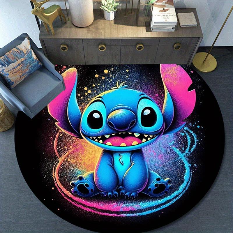 1pc Stitch Round Area Rug,Non Slip,Machine Washable Polyester Carpet for Living Room,Bedroom Decor