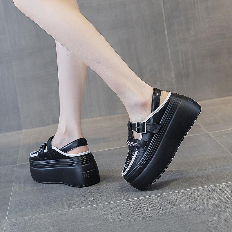 

Baotou colored diamond mesh breathable Roman shoes women s hole shoes summer 2025 women s new muffin bottom rhinestone sandals 39 чёрный