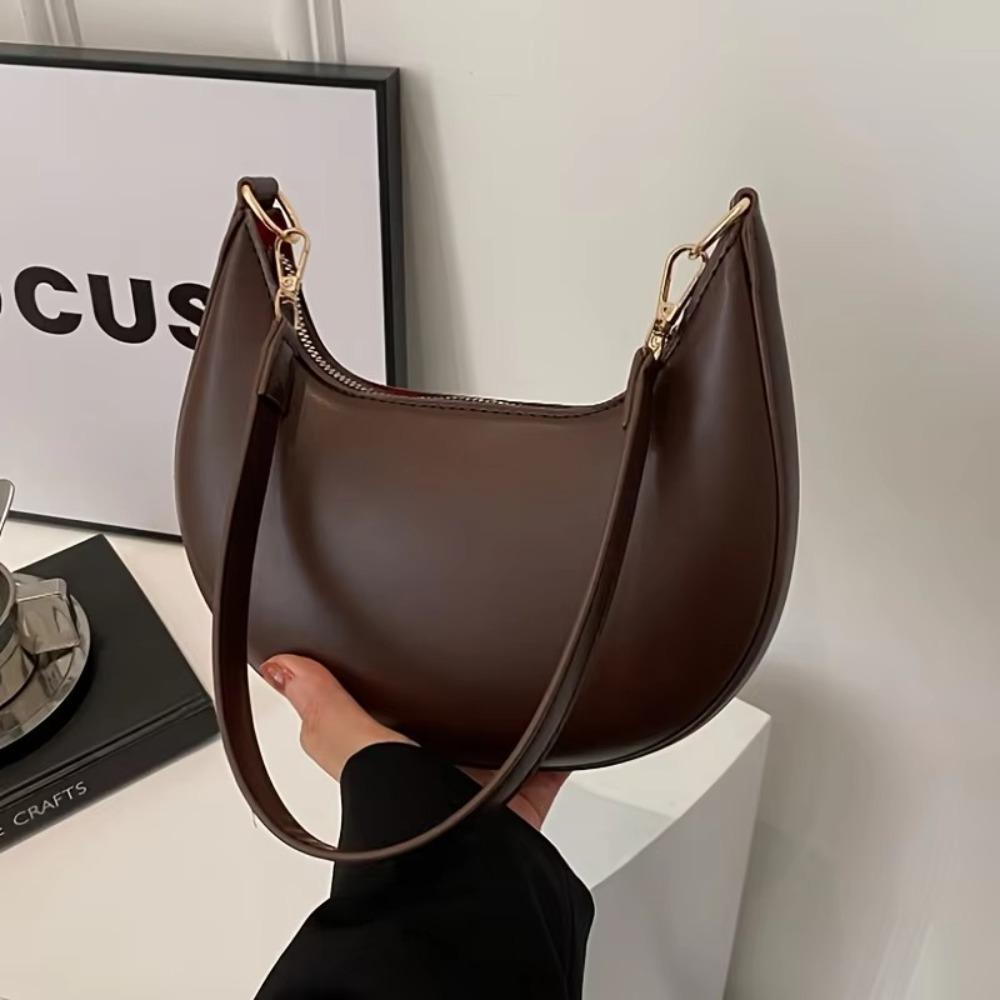 Fashion PU Leather Shoulder Bag Large Capacity Solid Color Underarm Bag Moon-shaped Tote Handbag Women кофейный 2690₽