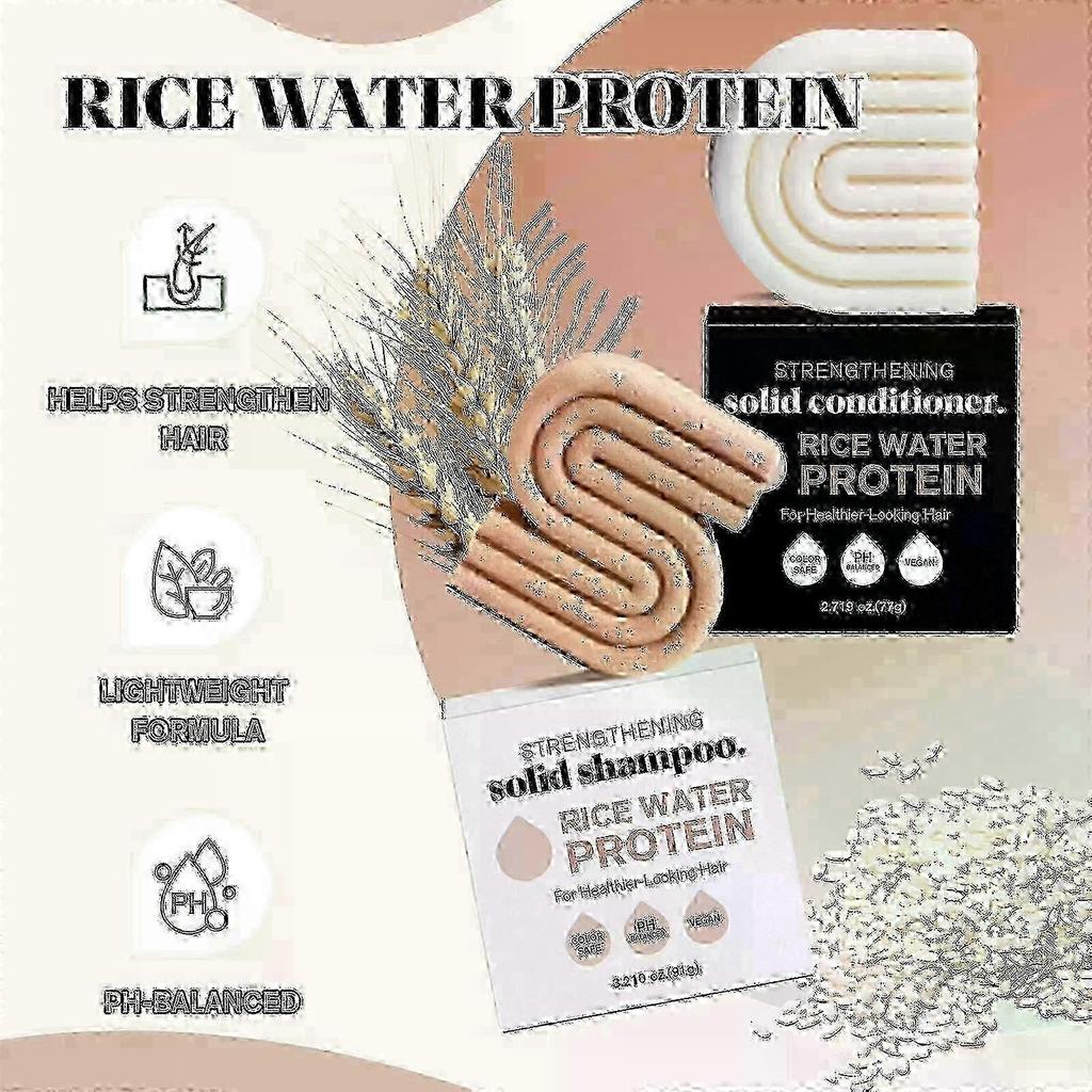2-Pack Rice Protein Shampoo & Conditioner Bars for Hair Strength, Eco-Friendly,