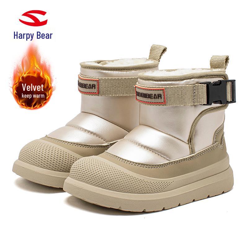 Hapi Bear Kids' Mid-Calf Winter Snow Boots with Velvet Lining - Boys & Girls Warm Cotton Shoes