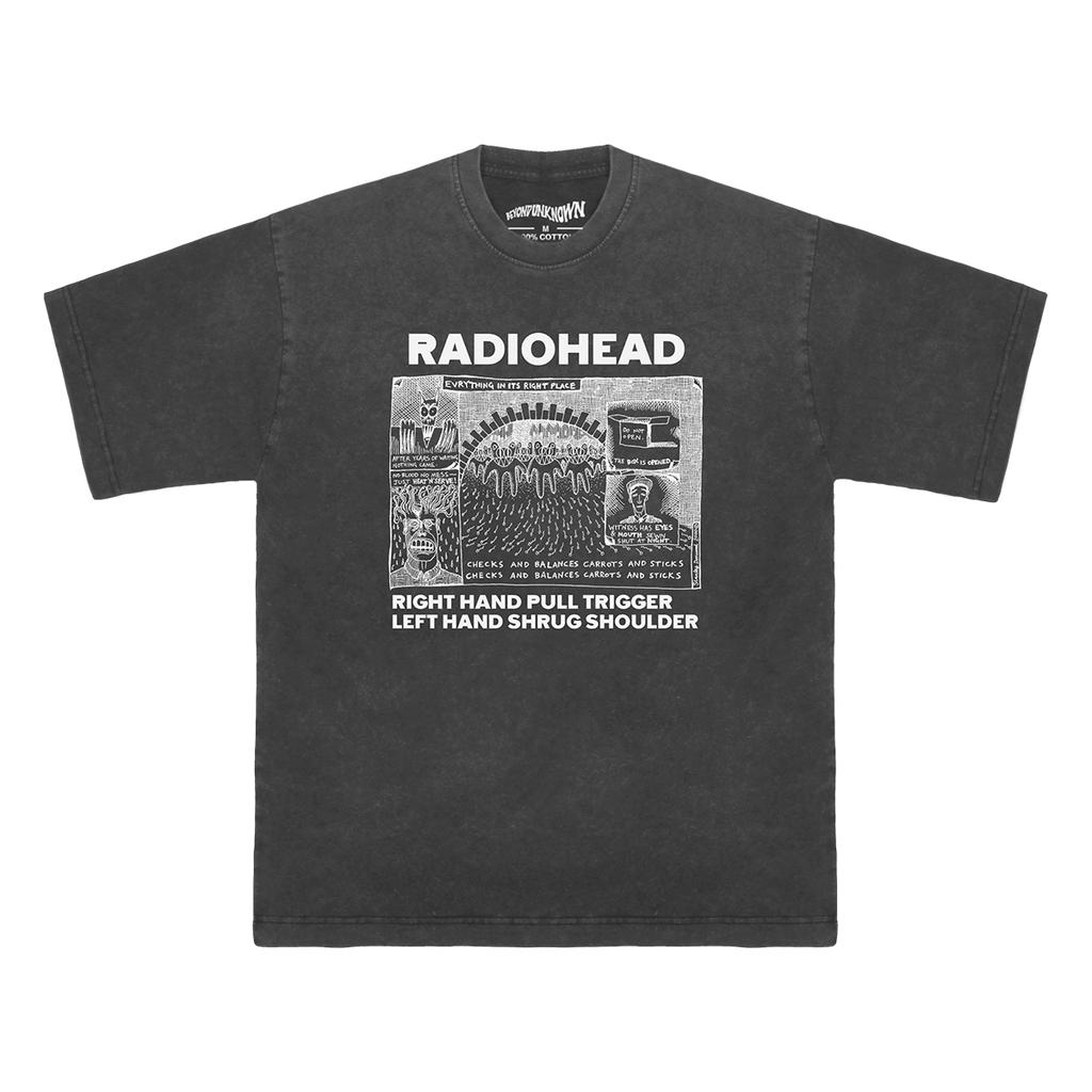 Radiohead Everything in its right place TShirt Alternative Rock Band Cotton Washed Short Sleeves Mens Top Clothing Shirt