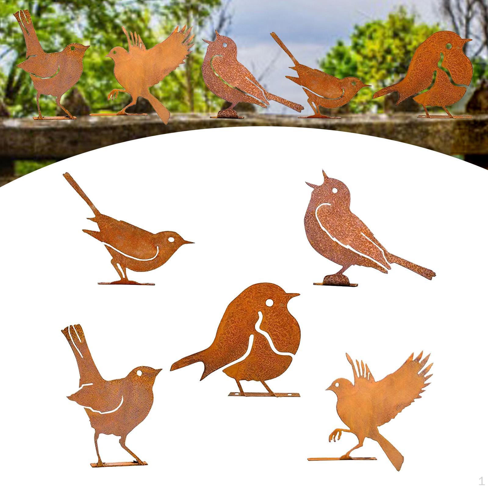 

5 шт. Железные украшения в виде птиц, силуэтные украшения, реалистичные металлические садовые украшения из ржавчины Style B