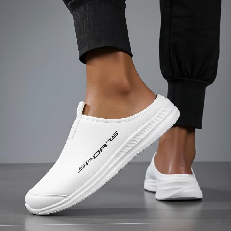 Meias chinelo masculinas tamanho grande para usar no verão sapatos masculinos respiráveis um pedal sapatos preguiçosos sem salto chinelos com bico