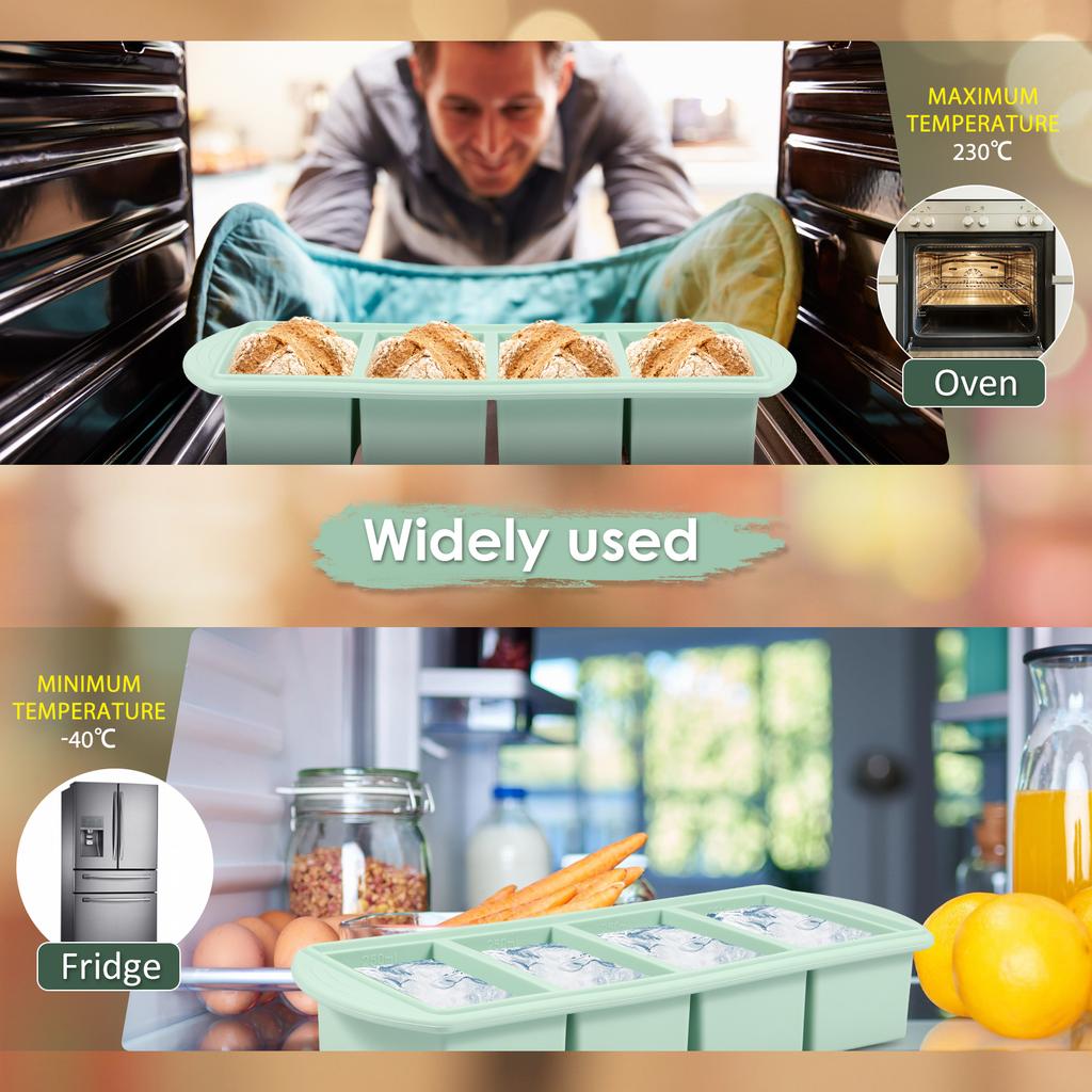 Silikon Frysbricka Soppa 2 till 4 Kuber Förvaringslåda Matbehållare Frysmögel Med Lock Fryst Förpackningslåda Form Organiser