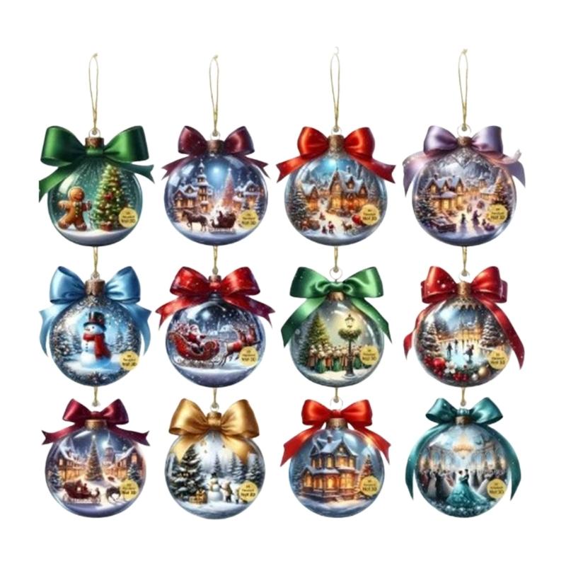 Packung mit 12 natürlichen Holz-Rotkugel-Weihnachtsbaumschmuck Hängedekoration für Baum Wand Feierparty Zubehör