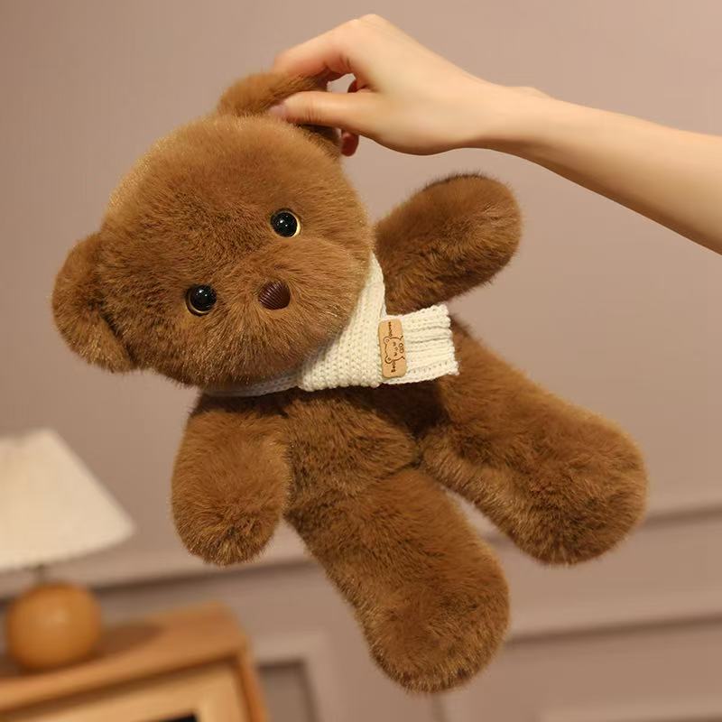 30cm Simulation New Scarf Bear Doll Stuffed Plush Toy Cartoon Anime Pillow for Children's Birthday Gift Cute and Fun Doll
