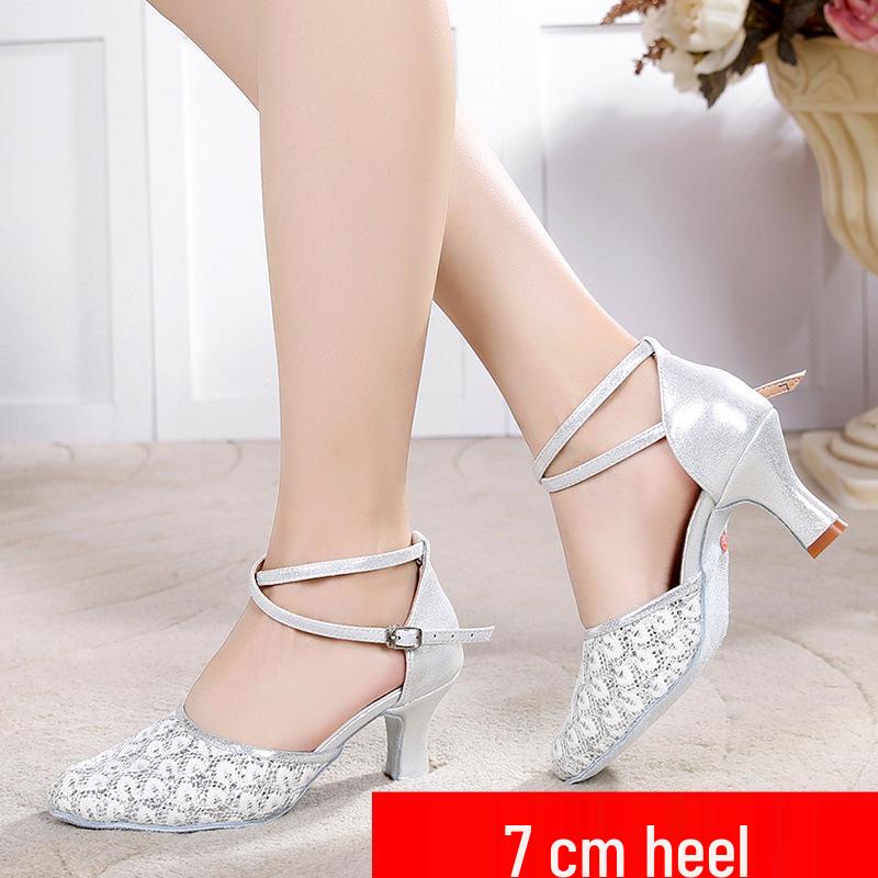 Women's Closed-Toe Latin Dance Shoes, Medium-High Heels, All-Season Indoor Square Dance Footwear