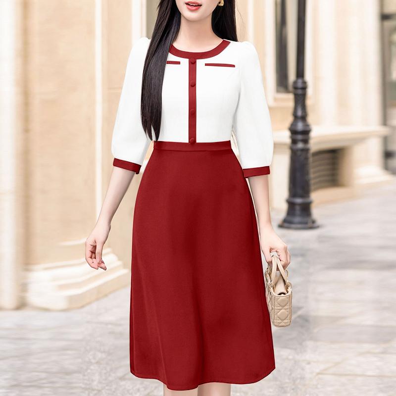 

ZANZEA Женское повседневное летнее платье с круглым вырезом и рукавом 3/4 5XL красный