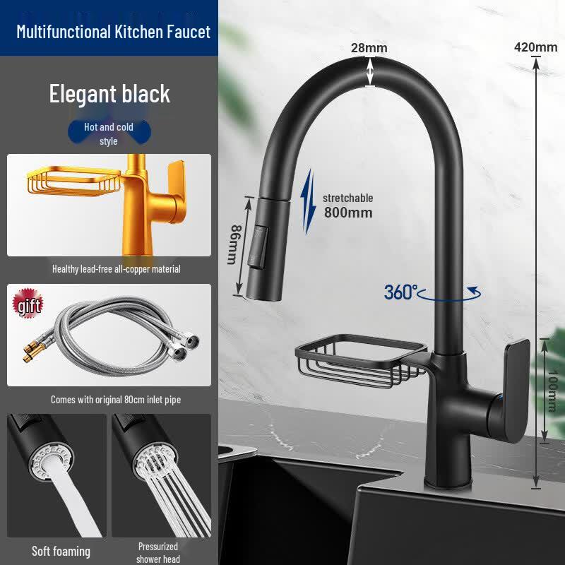 Xibaomu Pull-Out Kitchen Faucet with Rotating Basket