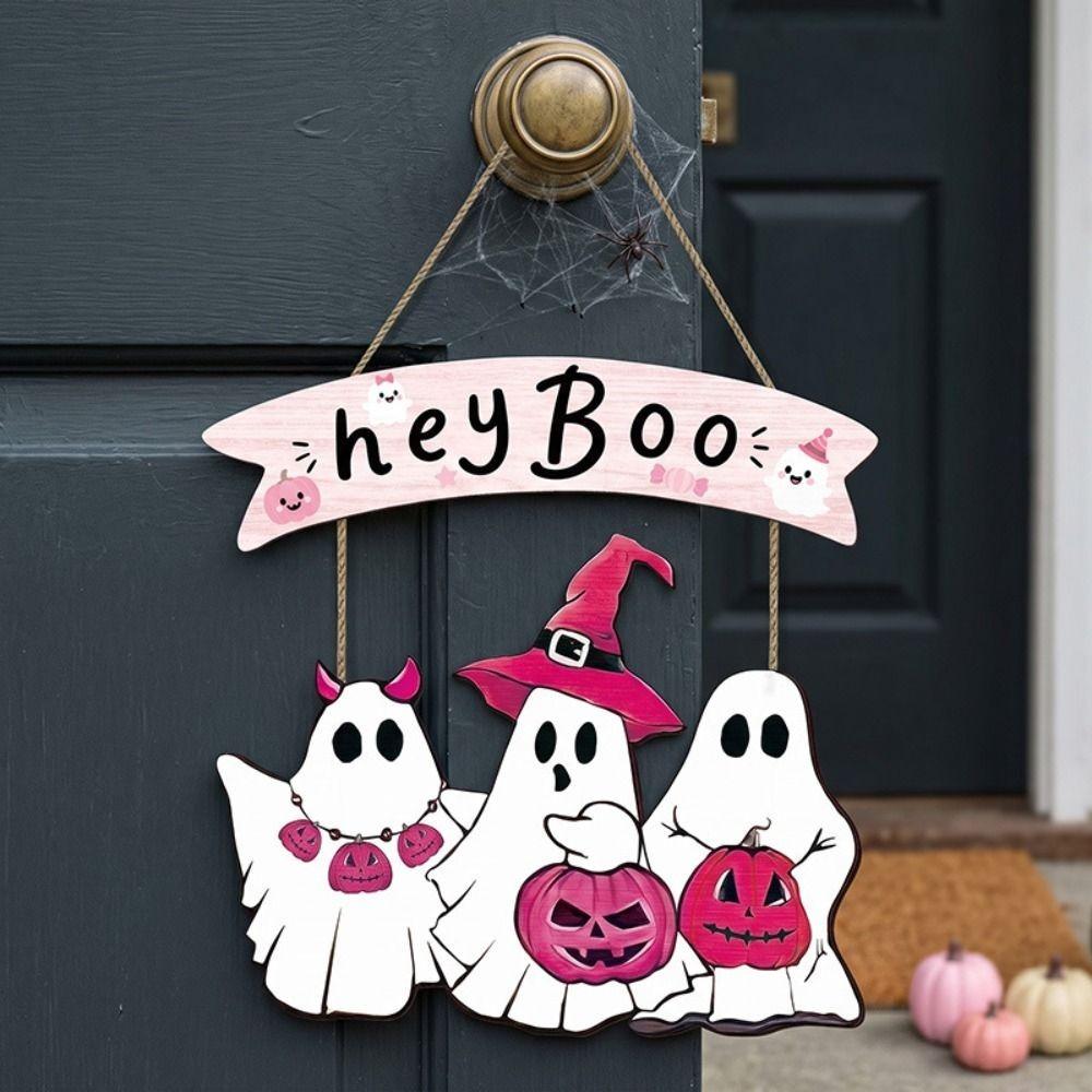 Hey Boo Halloween Wreath Ghost Door Sign Cute Halloween Decor  Home Office Decor