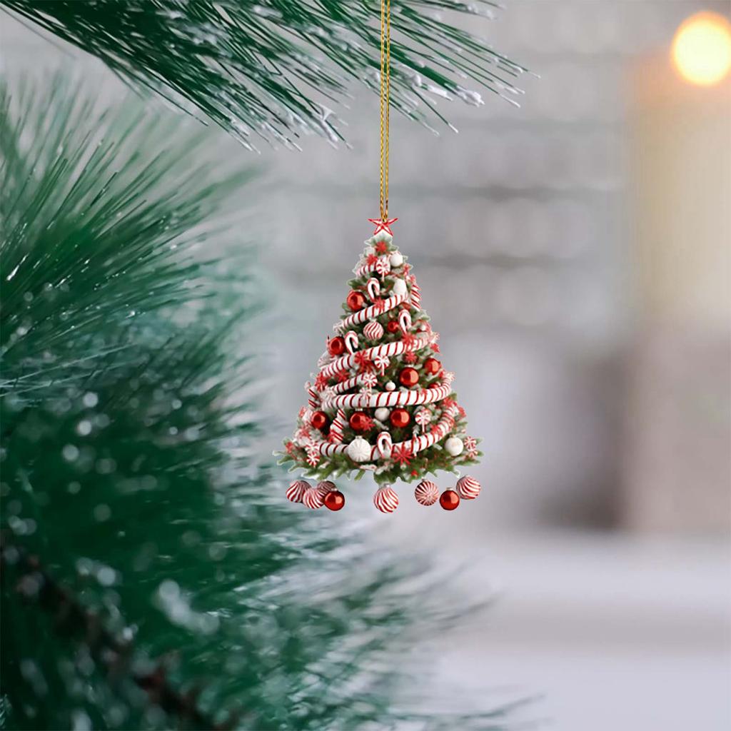 Christmas Tree Pendant 2D Acrylic Xmas Tree Pattern Hanging For Tree Branch Wreath Garland Xmas Party Decor Accessories