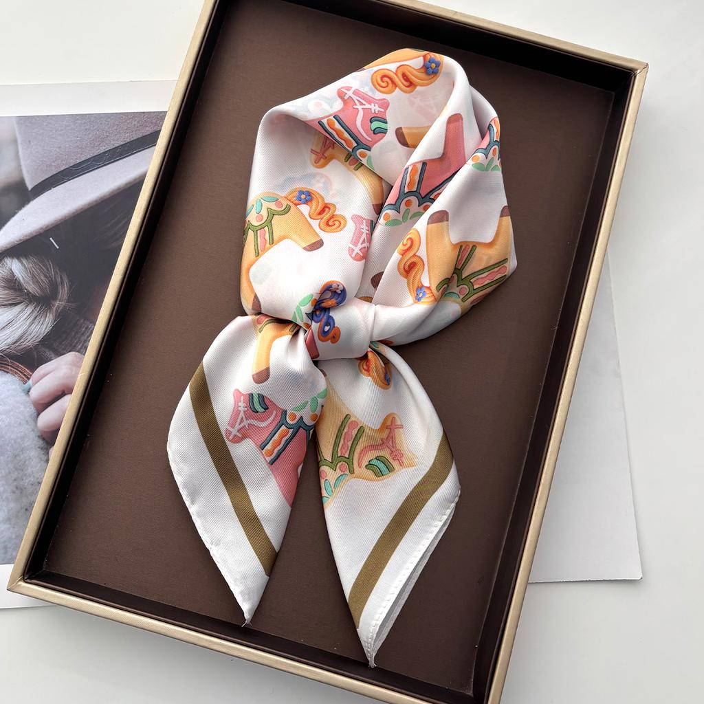 Stylish Imitation Silk Scarves Bandanas Cotton Printed Square Scarf For Women Luxury Hijab Neckerchief Elegant Shawl Wraps
