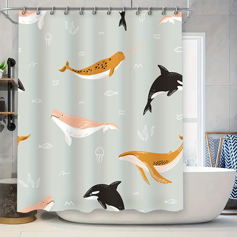 

Whimsical Underwater World Shower Curtain For Bathroom Decor Cute Dolphins Whales Pattern Quick Dry Fabric Shampoo Scrub Waterpr W60H190(CM)-1 Pcs
