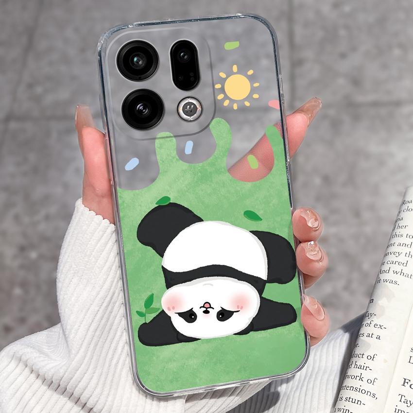 Suitable For Oppo Find X9 X7 X5 Pro X3 X2 Reno11 12 Pro Phone Cover Cute Panda Rabbit Pattern Transparent TPU Dustproof Protective Case For Oppo Shell