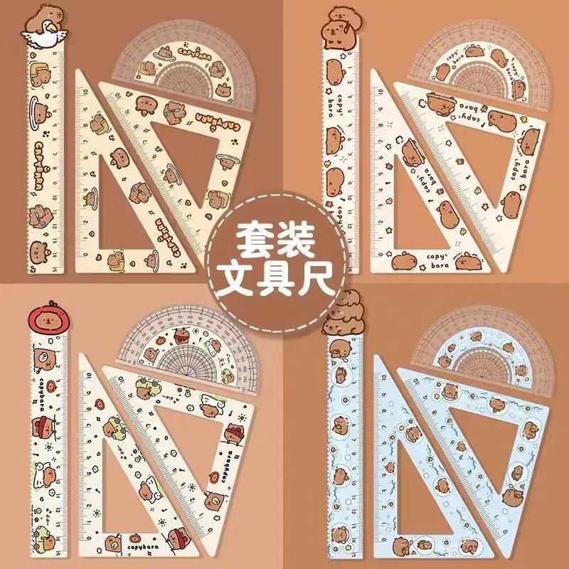 4pcs/set Creative Acrylic Capybara Rulers Drawing Tool Cartoon Soft Ruler Set Office Supplies Square Essential Items for School