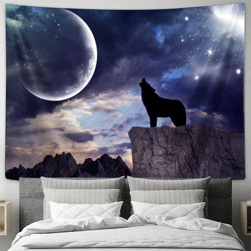 

Wolf Moon Silhouette Art Tapestry Bedroom Living Room Beautification 74x94cm(29x37in)