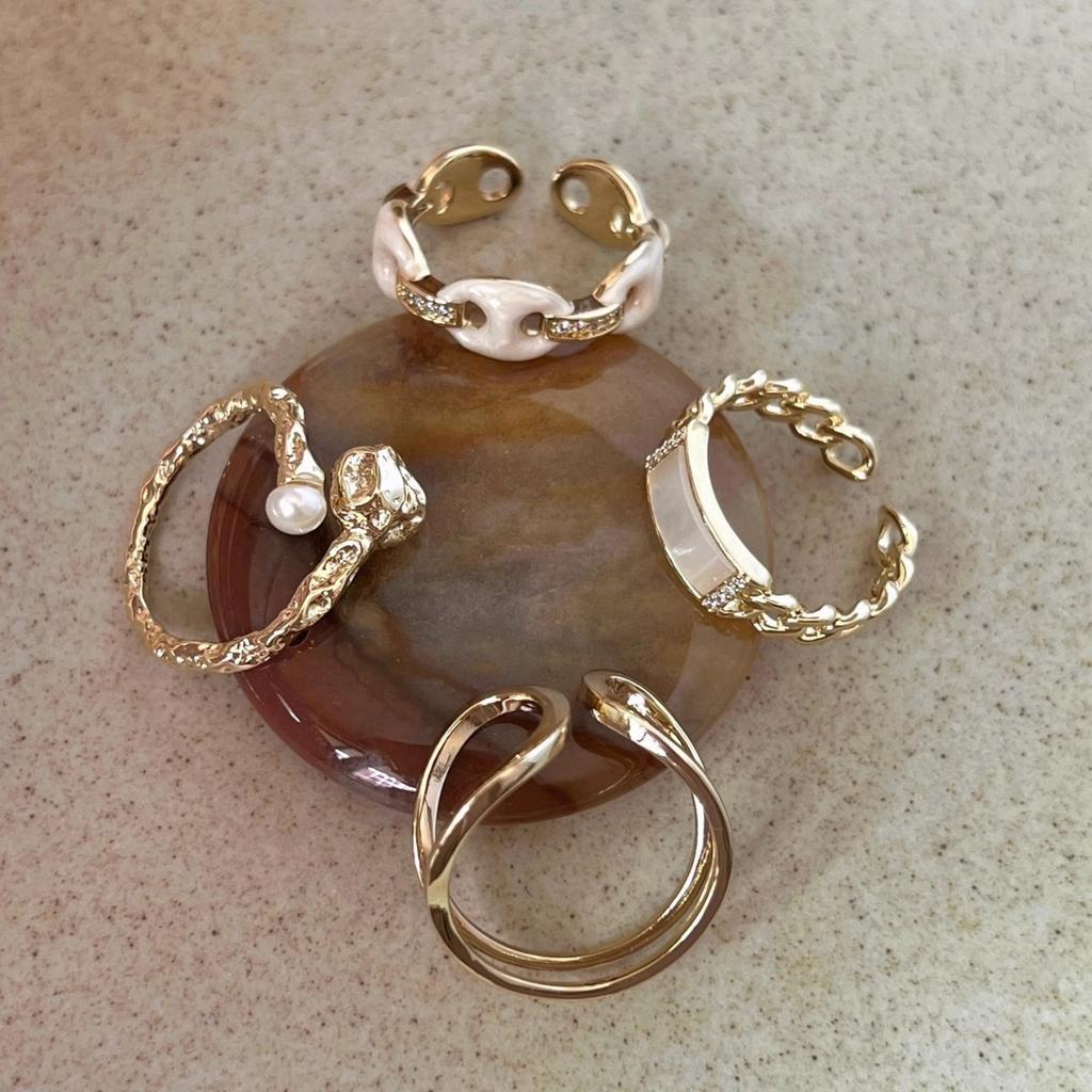 Design Green Enamel Bamboo Pearl Ring Women's Unique Foreign Style Ring Open Index Finger Ring