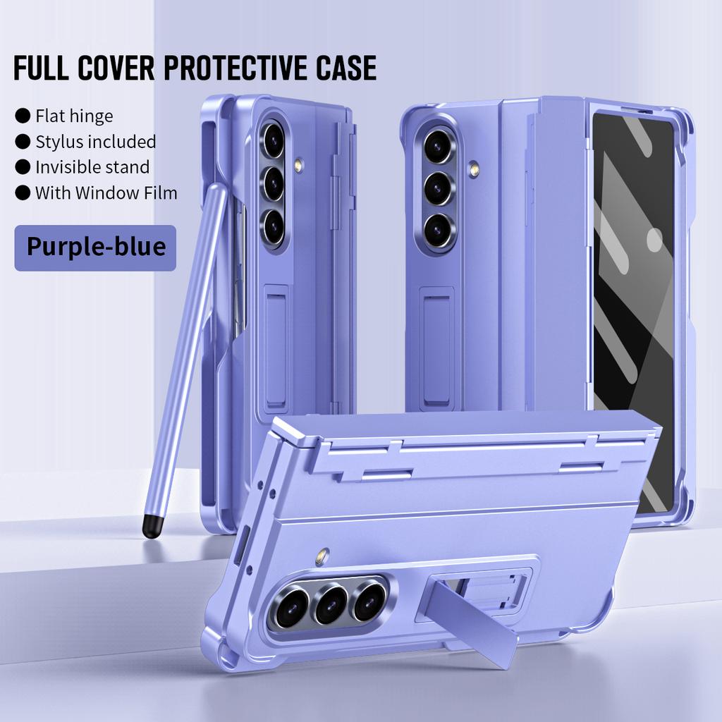 Full-Coverage Phone Case with Built-in Stand for Samsung Z Fold 7 6 5 4 with S Pen Tempered Glass Shield Hinge Protection Cover