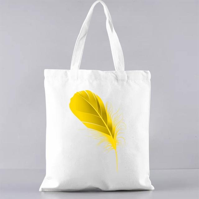 Grundlegende Einkaufstasche im koreanischen Stil, passend zu allen Gelegenheits-Schultertaschen für Pendler, Farbe mit Federmuster, bedruckte Canvas-Lebensmitteltaschen