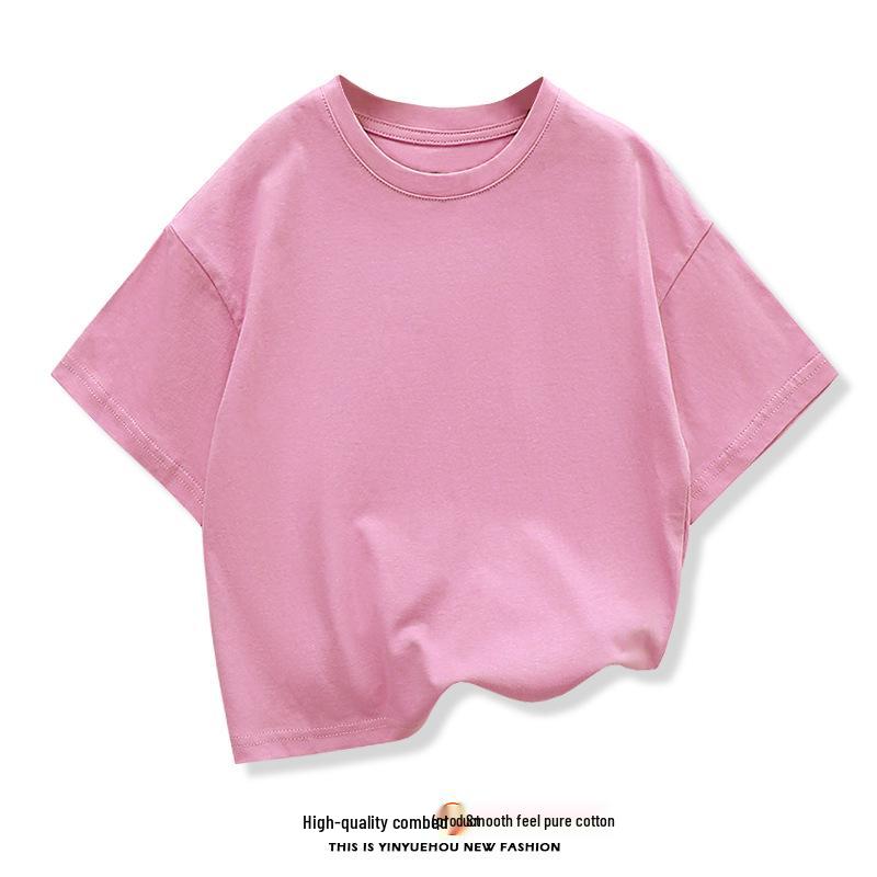 Boys' Summer Korean Style Solid Color Drop Shoulder T-Shirt, Loose Fit, Half Sleeve