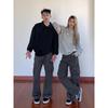 Mens Gray Baggy Cargo Jeans American Vibe Straight Leg Wide Pants