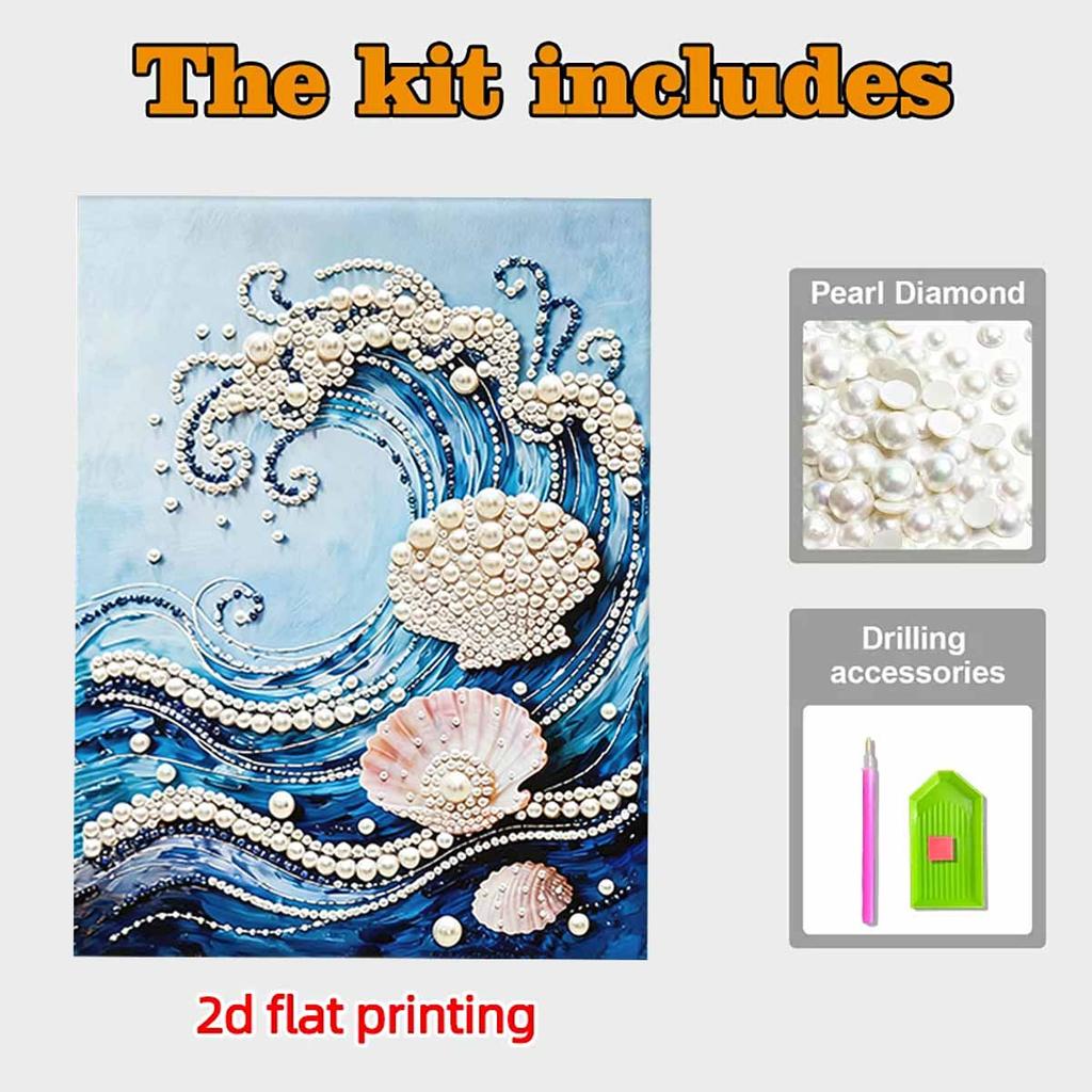 DIY Wave Pearl Art Painting for Home Wall Decor Pearl Gem Paintings Picture Arts Craft  for Adults/Beginners Gift Idea Home Decor Without Frame