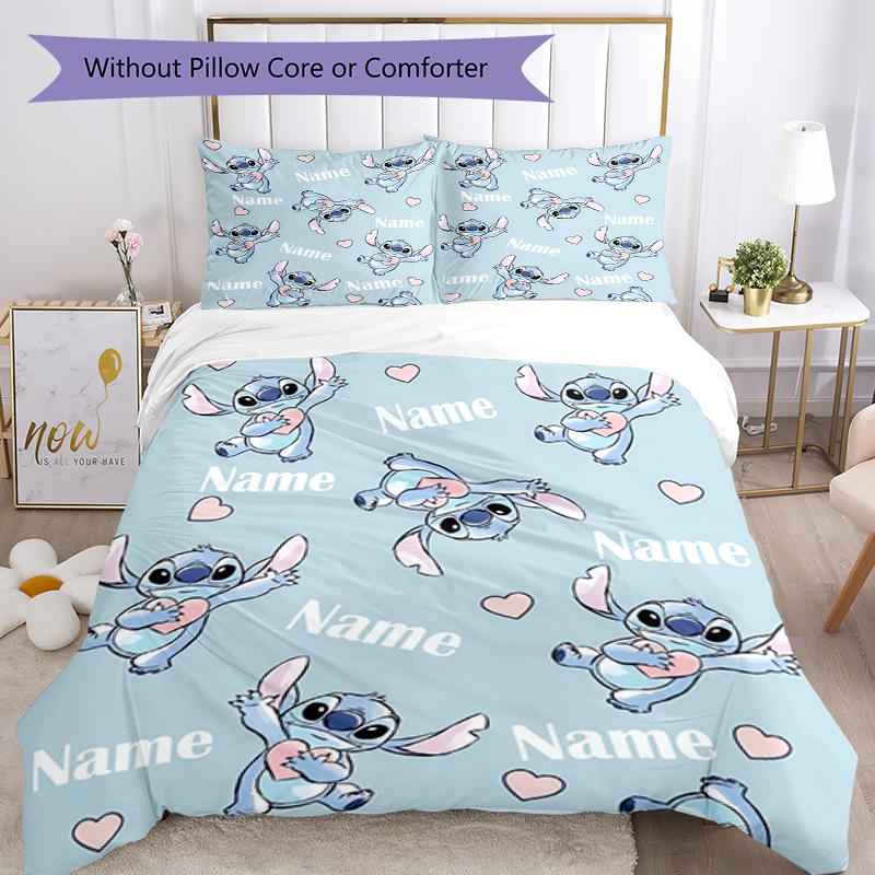 3pcs Custom Name Stitch Bedding Set Duvet Cover Closure Includes 1 Duvet Cover & 2 Pillowcases, Soft and Comfortable for All Seasons.